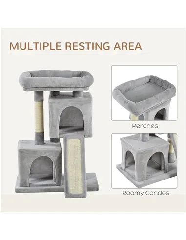 PawHut Cat Tree for Indoor Cats 83cm Cat Scratching Post Scratch Board Kitten Tower Climbing Frame Grey