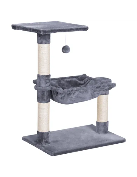 PawHut Cat Scratch Post with Bed Cat Tree for Indoor Cats Sisal Scratching Posts Hammock Kitty Activity Centre Grey