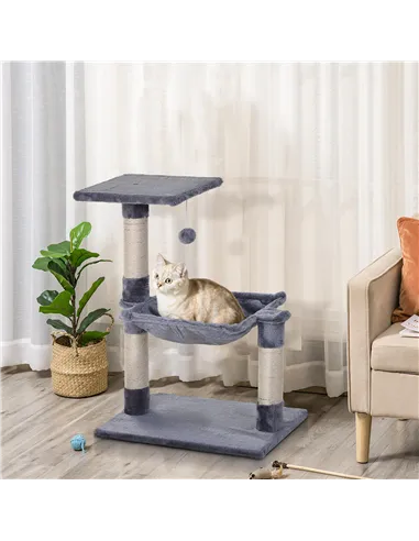 PawHut Cat Scratch Post with Bed Cat Tree for Indoor Cats Sisal Scratching Posts Hammock Kitty Activity Centre Grey