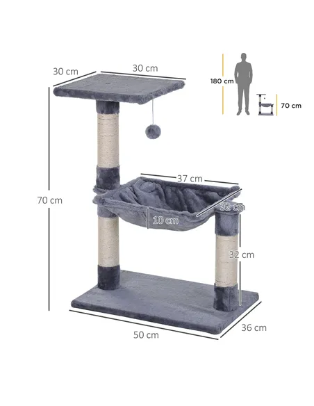 PawHut Cat Scratch Post with Bed Cat Tree for Indoor Cats Sisal Scratching Posts Hammock Kitty Activity Centre Grey