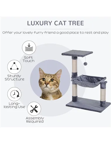 PawHut Cat Scratch Post with Bed Cat Tree for Indoor Cats Sisal Scratching Posts Hammock Kitty Activity Centre Grey