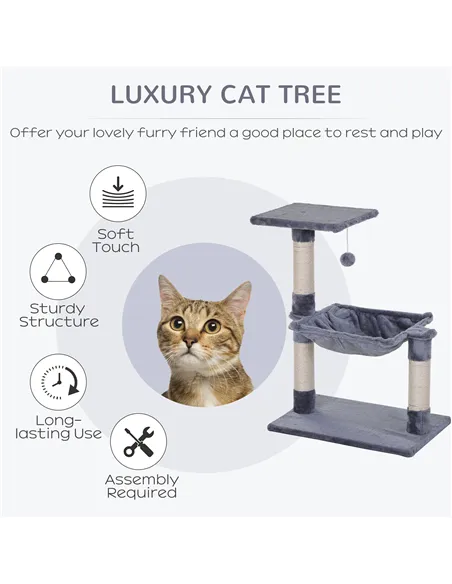 PawHut Cat Scratch Post with Bed Cat Tree for Indoor Cats Sisal Scratching Posts Hammock Kitty Activity Centre Grey
