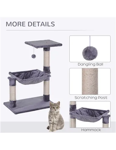 PawHut Cat Scratch Post with Bed Cat Tree for Indoor Cats Sisal Scratching Posts Hammock Kitty Activity Centre Grey