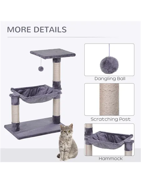 PawHut Cat Scratch Post with Bed Cat Tree for Indoor Cats Sisal Scratching Posts Hammock Kitty Activity Centre Grey