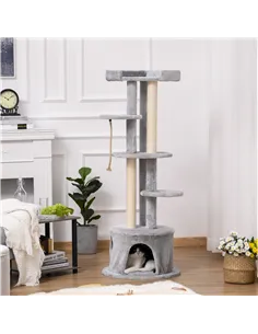 PawHut Cat Tree for Indoor Cats Kitten Tower Multi-level Activity Centre Pet Furniture with Scratching Post Condo Hanging Ropes  2