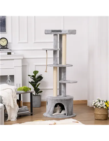 PawHut Cat Tree for Indoor Cats Kitten Tower Multi-level Activity Centre Pet Furniture with Scratching Post Condo Hanging Ropes 