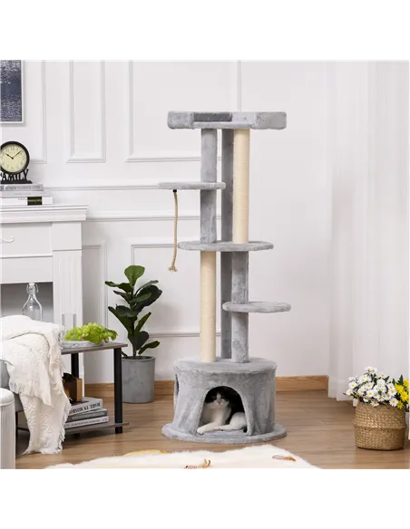 PawHut Cat Tree for Indoor Cats Kitten Tower Multi-level Activity Centre Pet Furniture with Scratching Post Condo Hanging Ropes 