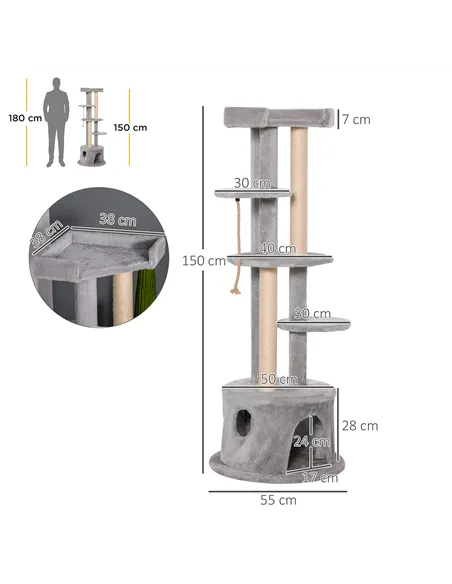 PawHut Cat Tree for Indoor Cats Kitten Tower Multi-level Activity Centre Pet Furniture with Scratching Post Condo Hanging Ropes 