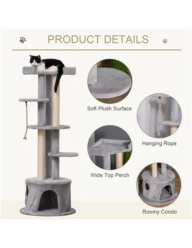 PawHut Cat Tree for Indoor Cats Kitten Tower Multi-level Activity Centre Pet Furniture with Scratching Post Condo Hanging Ropes 