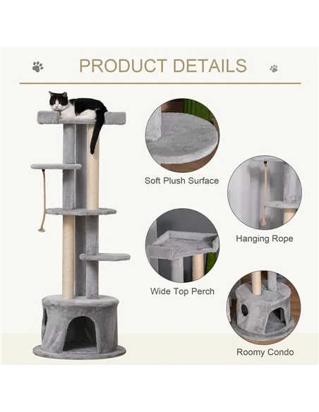PawHut Cat Tree for Indoor Cats Kitten Tower Multi-level Activity Centre Pet Furniture with Scratching Post Condo Hanging Ropes 