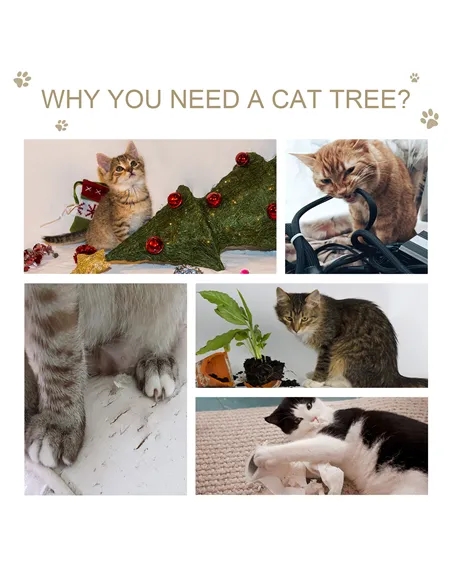 PawHut Cat Tree for Indoor Cats Kitten Tower Multi-level Activity Centre Pet Furniture with Scratching Post Condo Hanging Ropes 