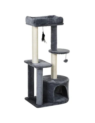 PawHut 100cm Cat Tree for Indoor Cats, Cat Tower Condo for Kittens with Cat House Sisal Scratching Posts, Hanging Ball Toys, Per