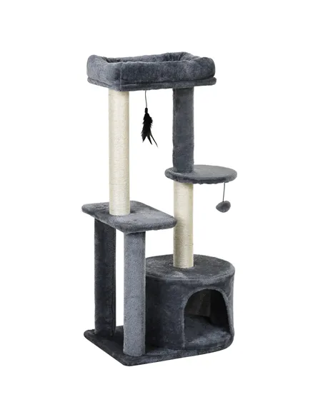 PawHut 100cm Cat Tree for Indoor Cats, Cat Tower Condo for Kittens with Cat House Sisal Scratching Posts, Hanging Ball Toys, Per