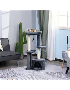 PawHut 100cm Cat Tree for Indoor Cats, Cat Tower Condo for Kittens with Cat House Sisal Scratching Posts, Hanging Ball Toys, Per 2