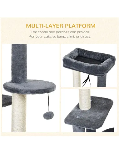 PawHut 100cm Cat Tree for Indoor Cats, Cat Tower Condo for Kittens with Cat House Sisal Scratching Posts, Hanging Ball Toys, Per