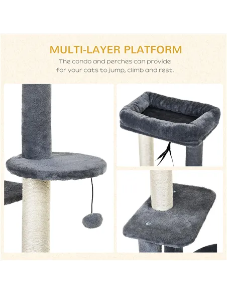 PawHut 100cm Cat Tree for Indoor Cats, Cat Tower Condo for Kittens with Cat House Sisal Scratching Posts, Hanging Ball Toys, Per