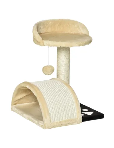 PawHut Cat Tree Scratching Scratcher Post Kitten Activity Centre Climber Hanging Ball Beige