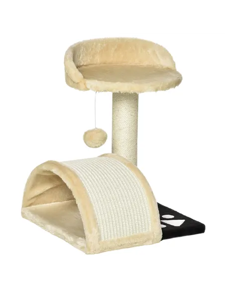 PawHut Cat Tree Scratching Scratcher Post Kitten Activity Centre Climber Hanging Ball Beige