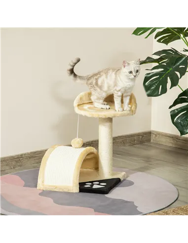 PawHut Cat Tree Scratching Scratcher Post Kitten Activity Centre Climber Hanging Ball Beige