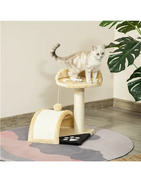 PawHut Cat Tree Scratching Scratcher Post Kitten Activity Centre Climber Hanging Ball Beige