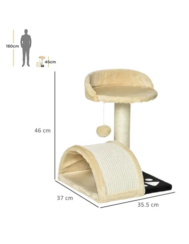 PawHut Cat Tree Scratching Scratcher Post Kitten Activity Centre Climber Hanging Ball Beige