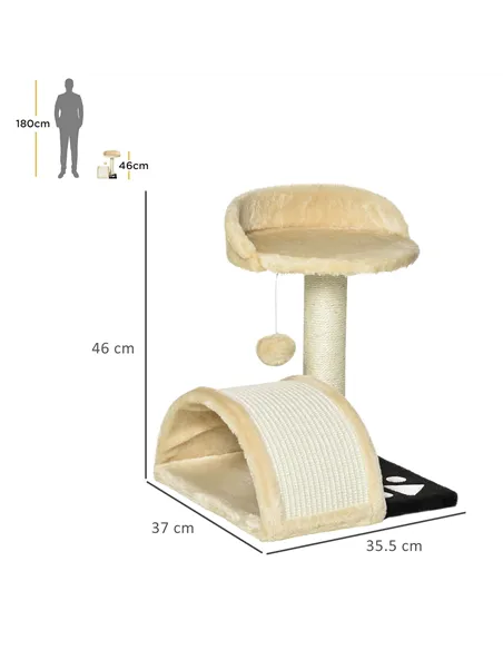 PawHut Cat Tree Scratching Scratcher Post Kitten Activity Centre Climber Hanging Ball Beige