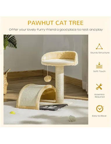 PawHut Cat Tree Scratching Scratcher Post Kitten Activity Centre Climber Hanging Ball Beige