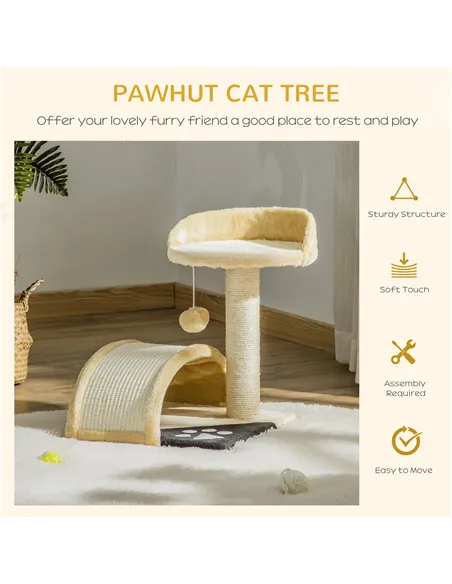 PawHut Cat Tree Scratching Scratcher Post Kitten Activity Centre Climber Hanging Ball Beige