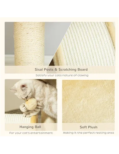 PawHut Cat Tree Scratching Scratcher Post Kitten Activity Centre Climber Hanging Ball Beige