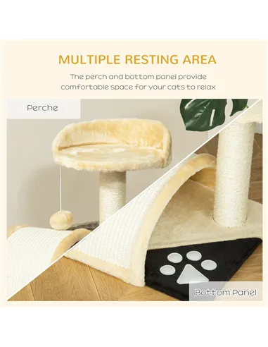 PawHut Cat Tree Scratching Scratcher Post Kitten Activity Centre Climber Hanging Ball Beige