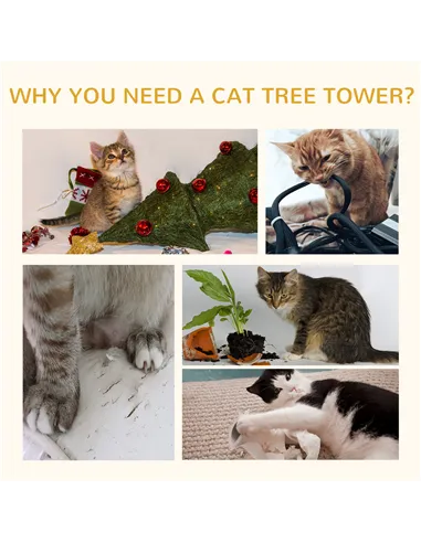 PawHut Cat Tree Scratching Scratcher Post Kitten Activity Centre Climber Hanging Ball Beige