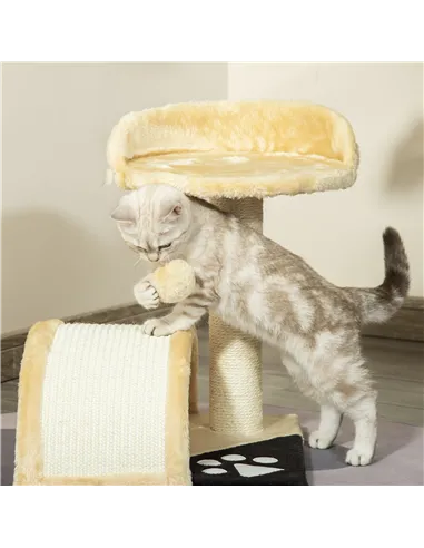 PawHut Cat Tree Scratching Scratcher Post Kitten Activity Centre Climber Hanging Ball Beige