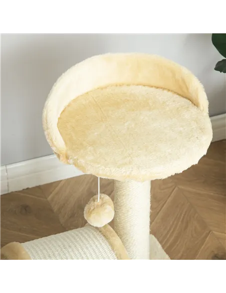 PawHut Cat Tree Scratching Scratcher Post Kitten Activity Centre Climber Hanging Ball Beige