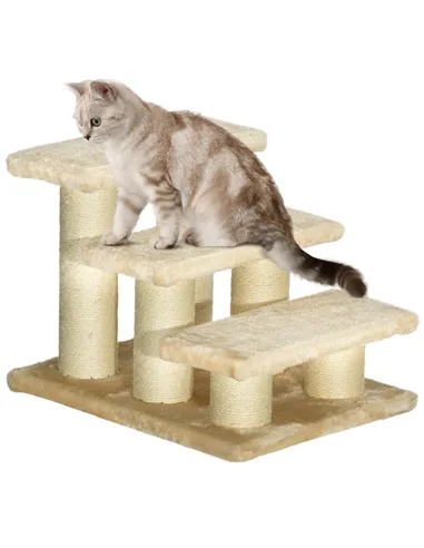 PawHut Pet Stairs 3-step Pet Ladder Cat dog Stairs Climb Ladder Cat Tree, Beige