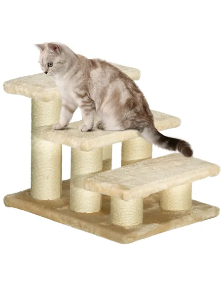 PawHut Pet Stairs 3-step Pet Ladder Cat dog Stairs Climb Ladder Cat Tree, Beige
