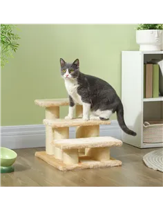 PawHut Pet Stairs 3-step Pet Ladder Cat dog Stairs Climb Ladder Cat Tree, Beige 2