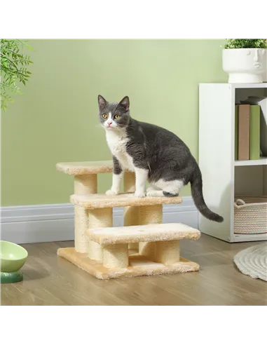PawHut Pet Stairs 3-step Pet Ladder Cat dog Stairs Climb Ladder Cat Tree, Beige