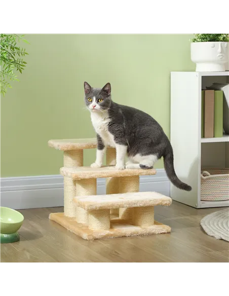 PawHut Pet Stairs 3-step Pet Ladder Cat dog Stairs Climb Ladder Cat Tree, Beige