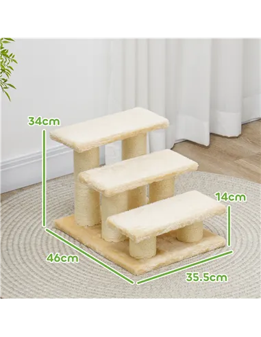 PawHut Pet Stairs 3-step Pet Ladder Cat dog Stairs Climb Ladder Cat Tree, Beige