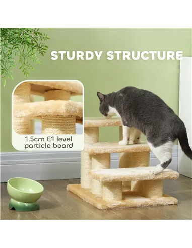 PawHut Pet Stairs 3-step Pet Ladder Cat dog Stairs Climb Ladder Cat Tree, Beige