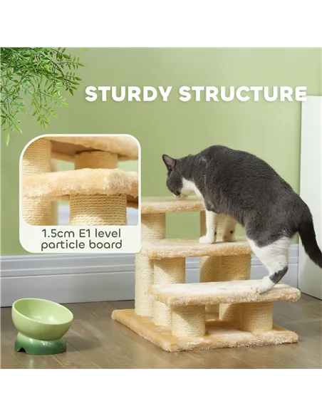 PawHut Pet Stairs 3-step Pet Ladder Cat dog Stairs Climb Ladder Cat Tree, Beige