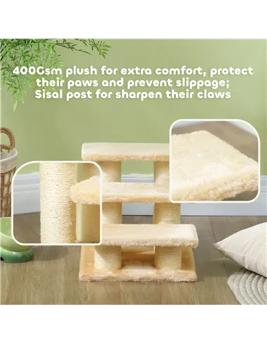 PawHut Pet Stairs 3-step Pet Ladder Cat dog Stairs Climb Ladder Cat Tree, Beige