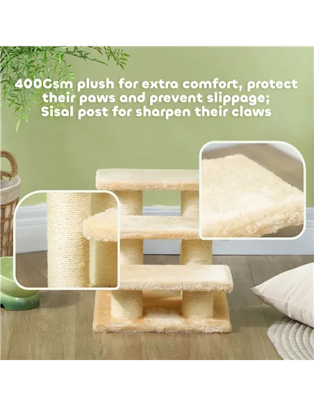 PawHut Pet Stairs 3-step Pet Ladder Cat dog Stairs Climb Ladder Cat Tree, Beige