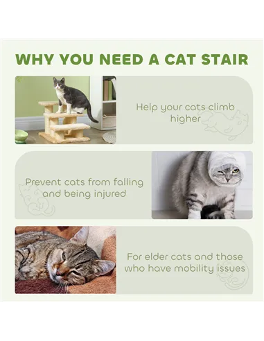 PawHut Pet Stairs 3-step Pet Ladder Cat dog Stairs Climb Ladder Cat Tree, Beige
