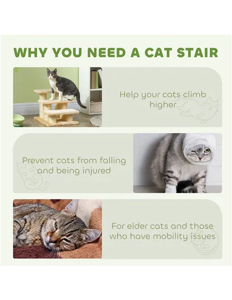 PawHut Pet Stairs 3-step Pet Ladder Cat dog Stairs Climb Ladder Cat Tree, Beige