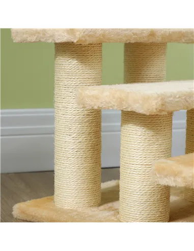 PawHut Pet Stairs 3-step Pet Ladder Cat dog Stairs Climb Ladder Cat Tree, Beige