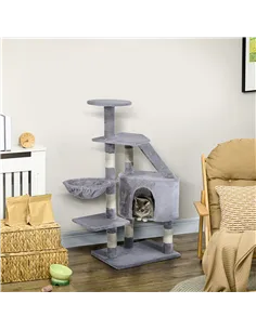 PawHut Cat Tree for Indoor Cats Kitten Scratching Post Scratch Scratcher Climb Activity Center Play House Pet Furniture 125cm (G 2