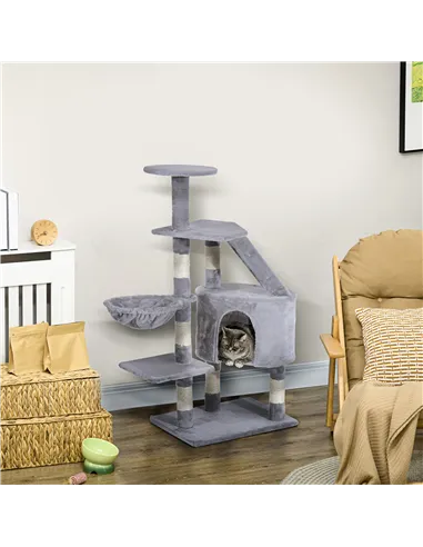 PawHut Cat Tree for Indoor Cats Kitten Scratching Post Scratch Scratcher Climb Activity Center Play House Pet Furniture 125cm (G