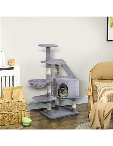 PawHut Cat Tree for Indoor Cats Kitten Scratching Post Scratch Scratcher Climb Activity Center Play House Pet Furniture 125cm (G