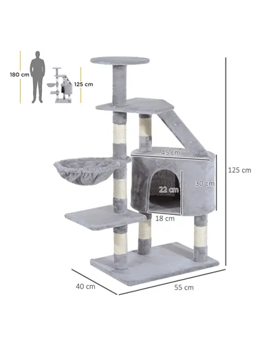 PawHut Cat Tree for Indoor Cats Kitten Scratching Post Scratch Scratcher Climb Activity Center Play House Pet Furniture 125cm (G